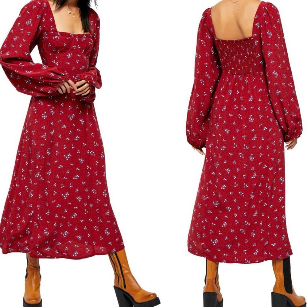 NWOT FREE PEOPLE Iris Maxi Dress in Red Floral, Size Large, Closet Cleanout!